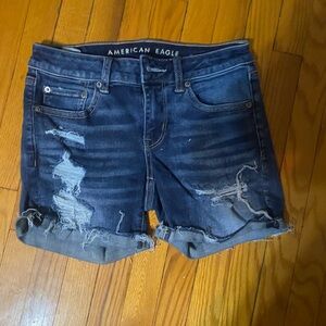 American Eagle Outfitters Women's Distressed Denim Shorts - Blue